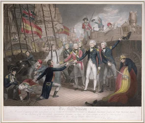 Admiral Nelsons Entern der beiden spanischen Schiffe, 14. Februar 1797, veröffentlicht am 21. Juni 1800